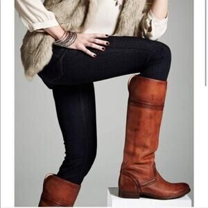 FRYE BOOTS 76442 Melissa Trapunto Tall Leather English Riding Antique Brown 6 B